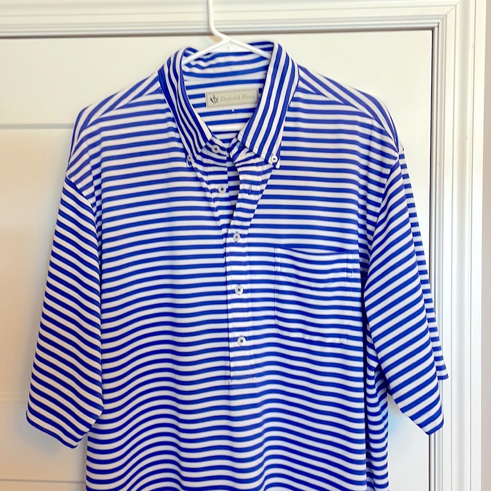 Donald Ross blue/white stripe polo shirt